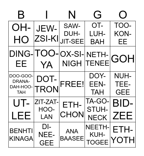 BENHTI KINAGA BINGO Card