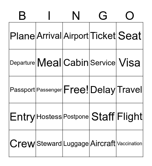 The Airport Vocabulary Bingo Card