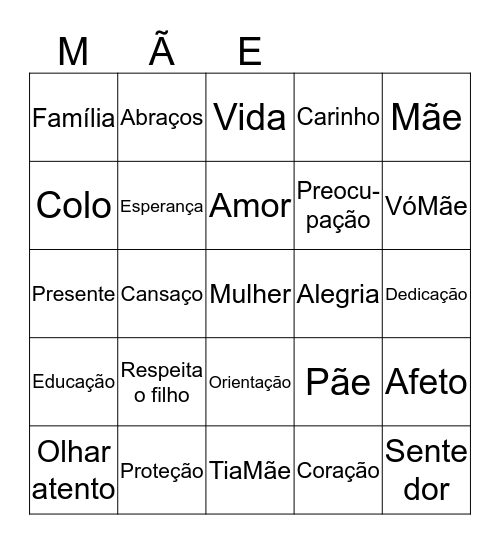 Dia das Mães Bingo Card