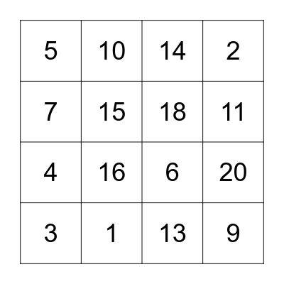 Number Bingo Card