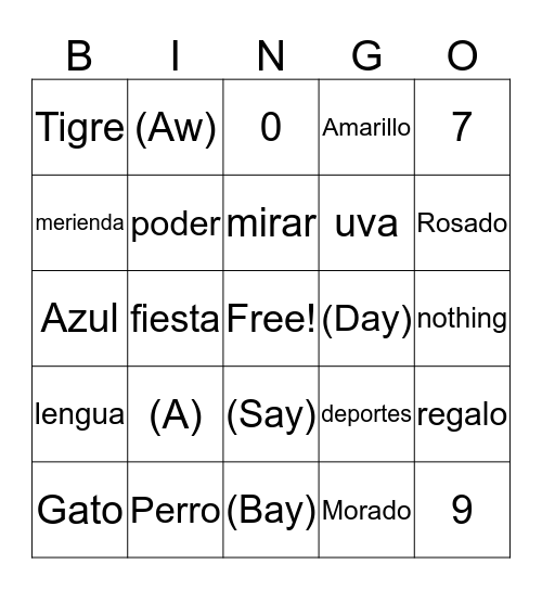 Spanish Bingo  Bingo Card