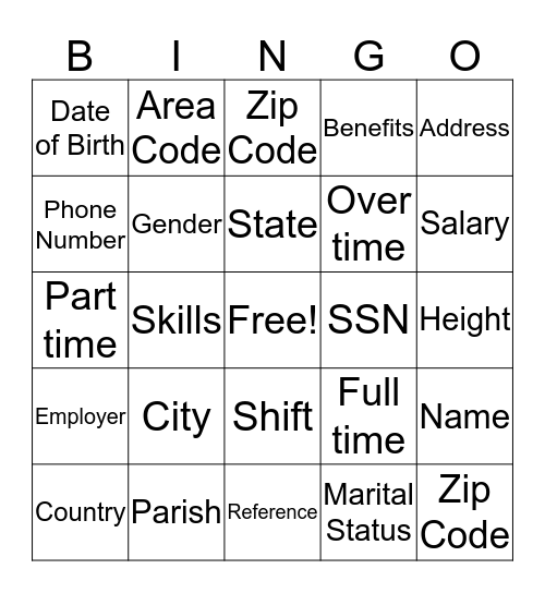 Application Bingo Card