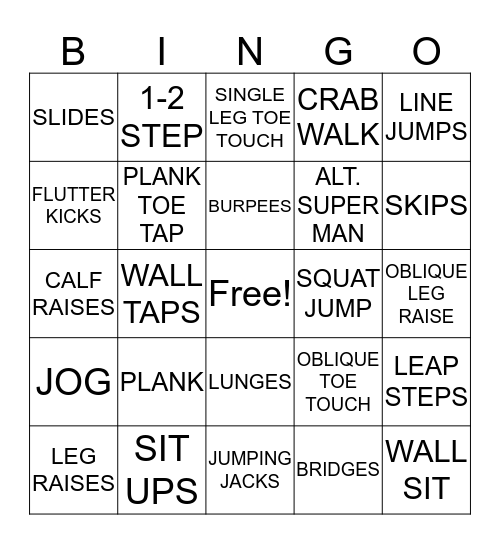 Fitness Bingo Card