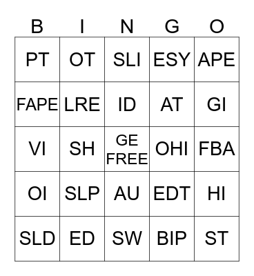 Truman IEP Bingo Card