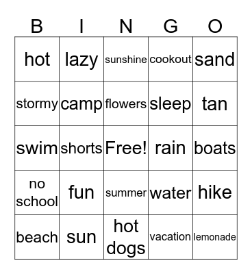 Summertime Bingo Card