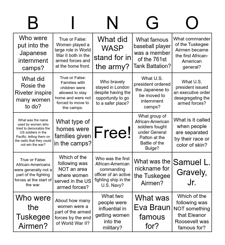 Answers Bingo Card