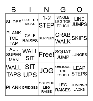 Fitness Bingo Card
