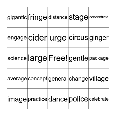 Soft C and G Bingo Card