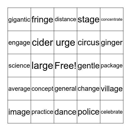 Soft C and G Bingo Card