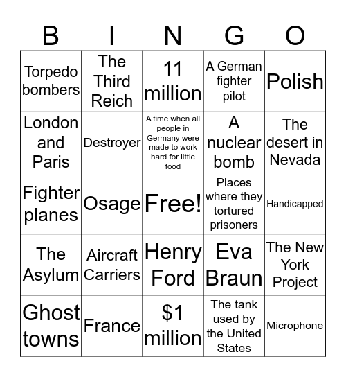 Lose #9 Bingo Card