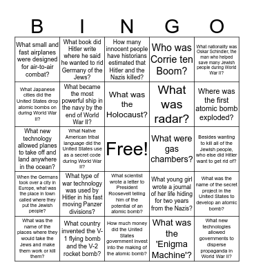 Answers #9 Bingo Card