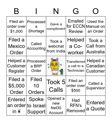 Global Sales Bingo Card