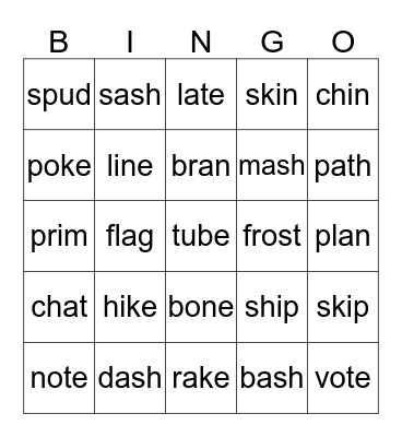 Short Vowel and CVCe Bingo Card