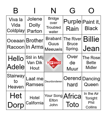 MuziekBingo Top 2000 Bingo Card