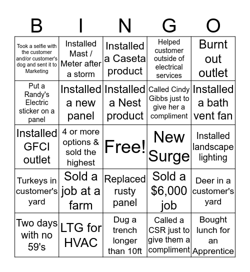 Randy's Electric Bingo Card