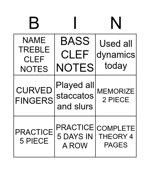 PIANO BINGO  Bingo Card