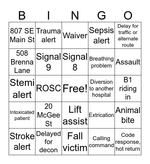 EMS Bingo Card