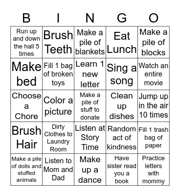 Activity Bingo for Inarra Bingo Card