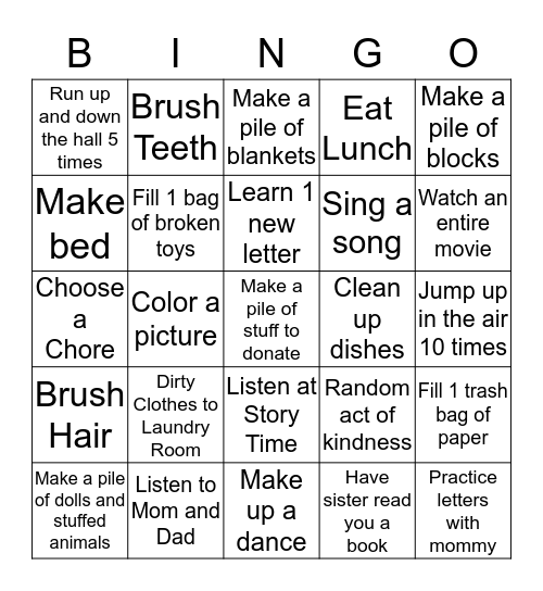 Activity Bingo for Inarra Bingo Card