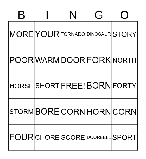 OR Bingo Card