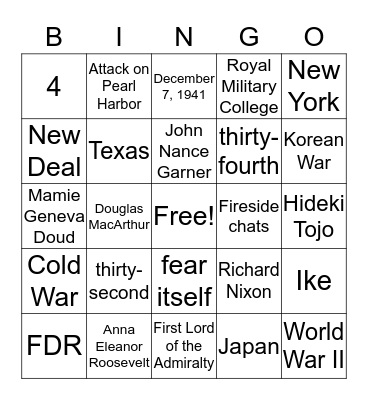 World War II Bingo Card