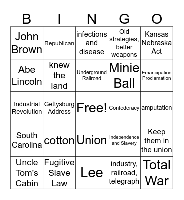 A Nation Divided - Civil War Bingo Card