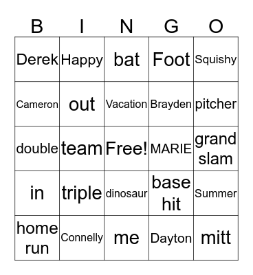 Cameron and Rosie's Bingo Card