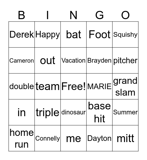 Cameron and Rosie's Bingo Card