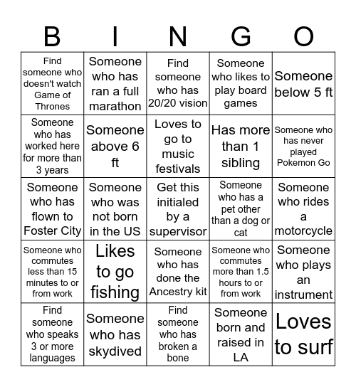 Get to Know Your Lab Mates Bingo Card
