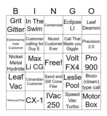 Water Tech Call Center BINGO Card
