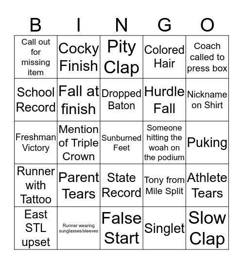 State Track 2019 Bingo Card