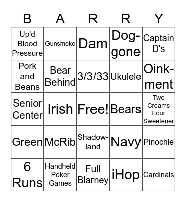 Barry Bingo Card