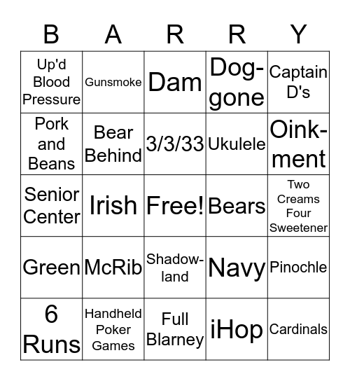 Barry Bingo Card