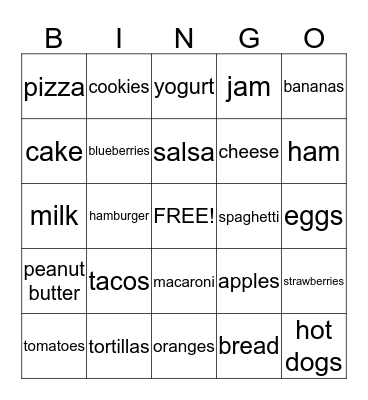 Food  Bingo Card