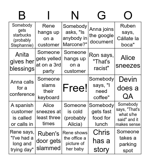 Office Bingo Card