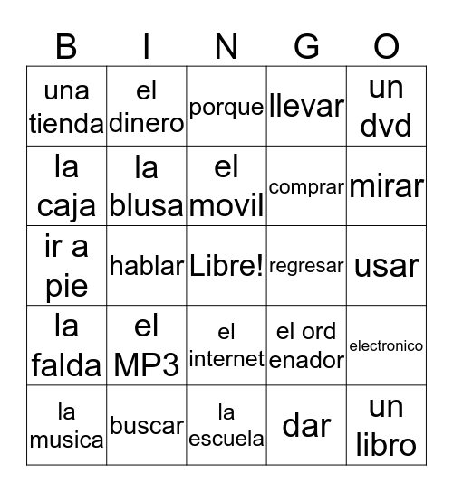 vocab. Bingo Card