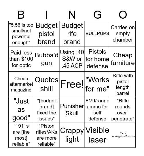 Discord Gun BS Bingo Card