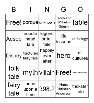 Folktale Bingo Card