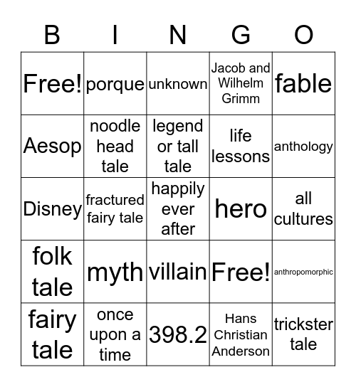 Folktale Bingo Card