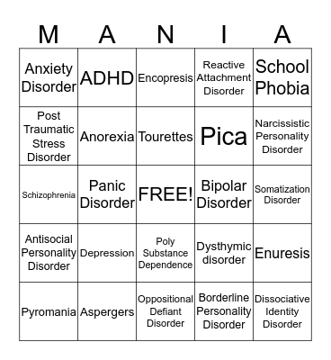 MENTAL HEALTH BINGO Card