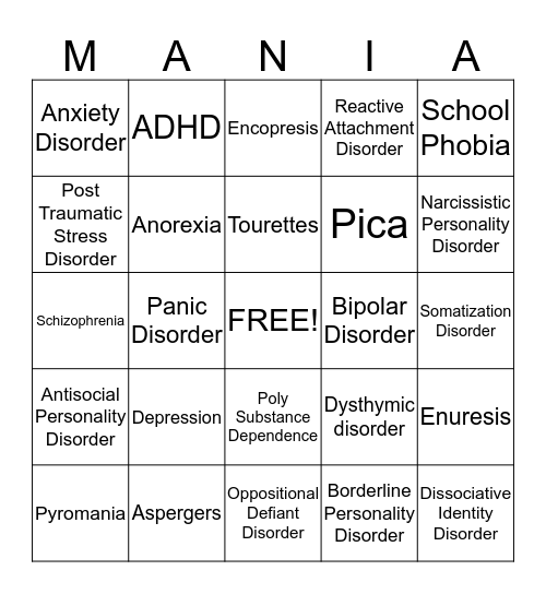 MENTAL HEALTH BINGO Card