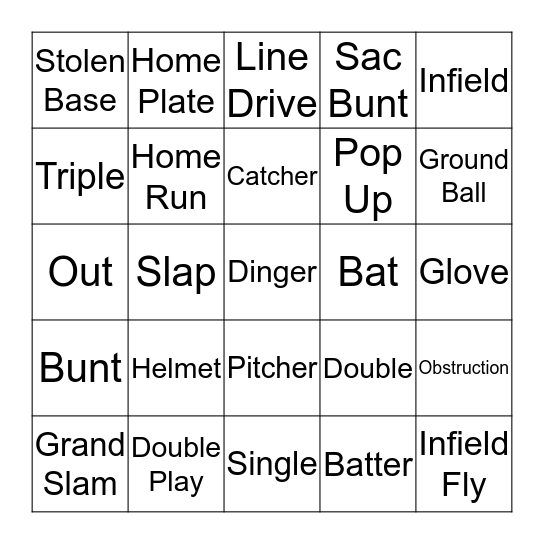 Softball Bingo Card