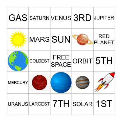 S P A C E Bingo Card