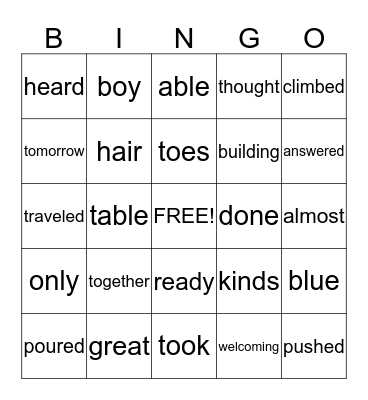 HFW-Grade 1-Theme 6 Bingo Card