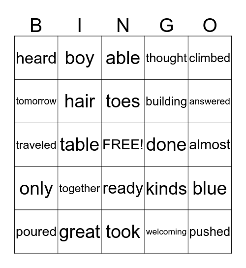 HFW-Grade 1-Theme 6 Bingo Card