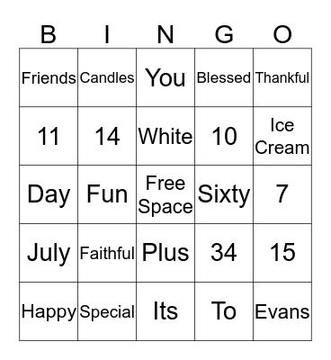 RO'S BIRTHDAY BINGO Card