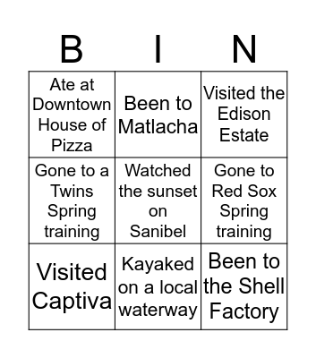 Lee County BINGO Card