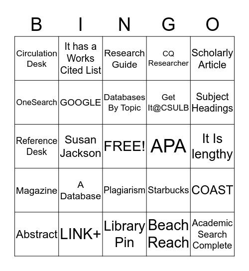 LIBRARY Bingo Card