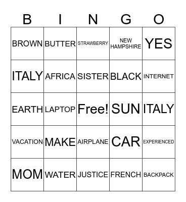 ASLII Bingo Card