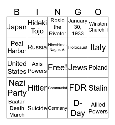 World War II Bingo Card